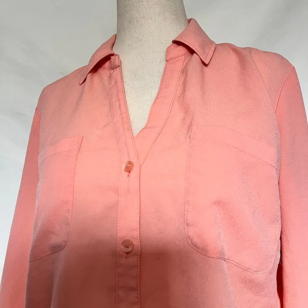 Talbot's Button Front Roll Tab Sleeve Womens Shirt Top Size Medium Peach V-Neck - Image 2