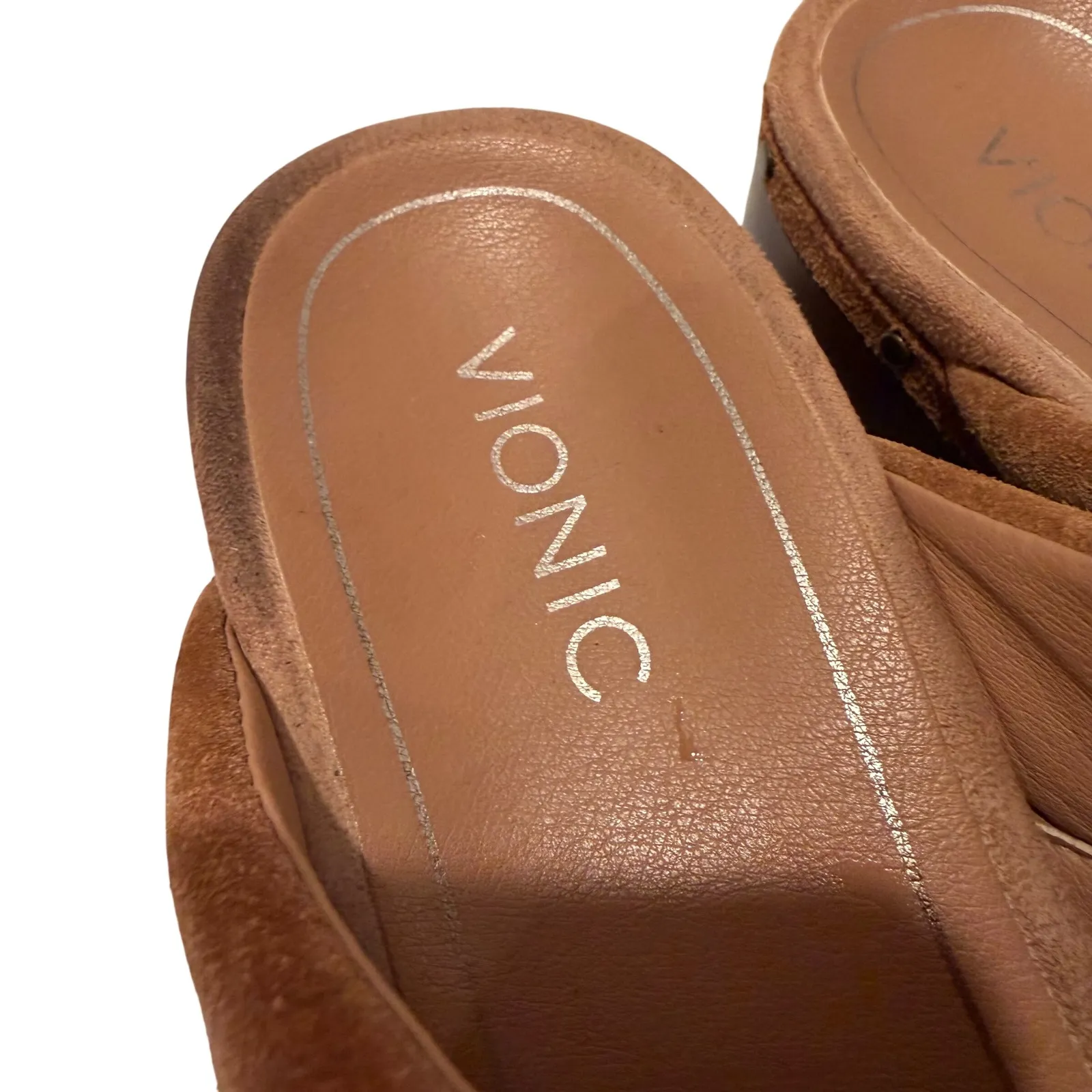 Vionic Kacie Orthotic Support Clogs Women's 8 Brown Suede Wedge Boho 70s Retro - Image 3