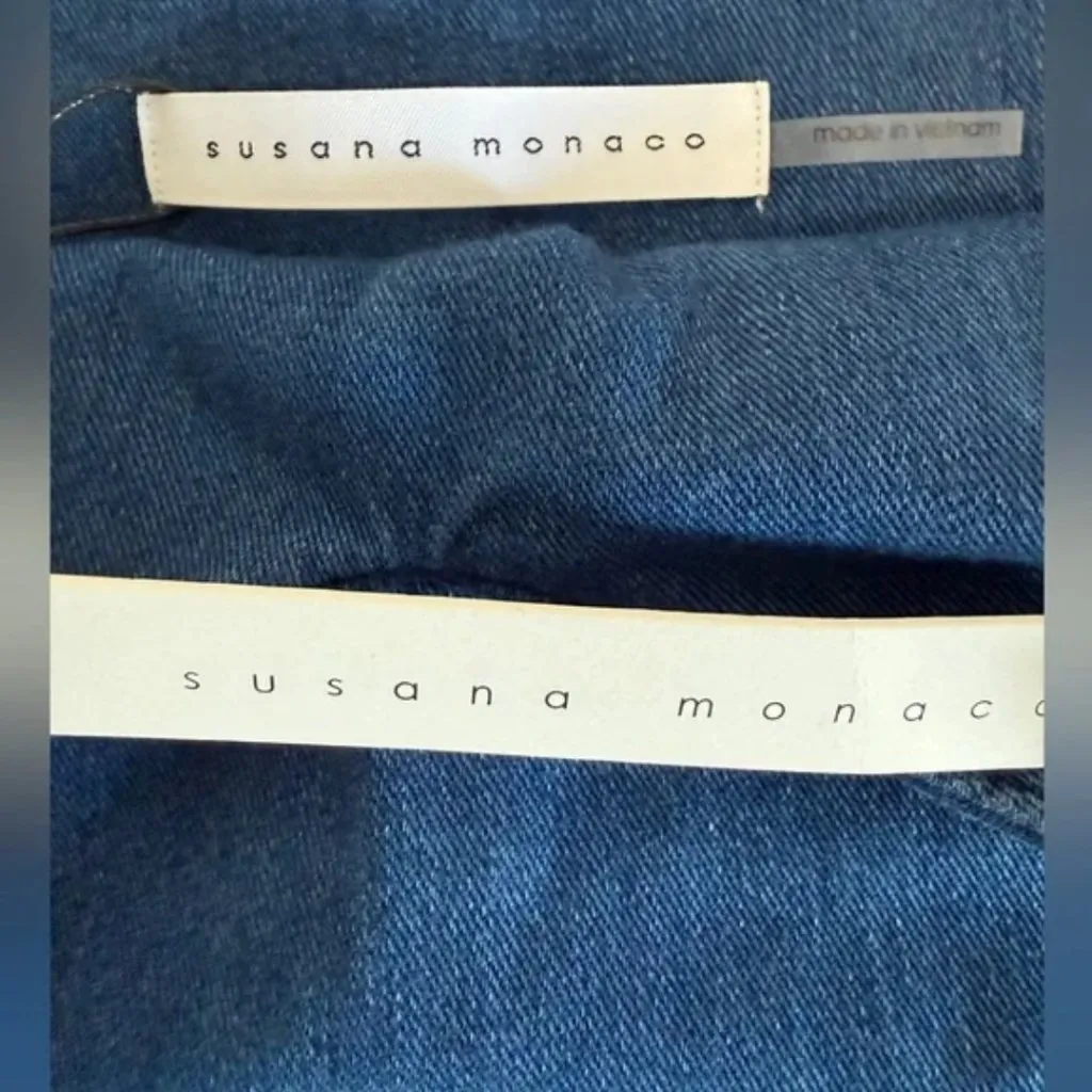 NWT Susana Monaco Dark Denim Slip Dress Women’s Small Stretch Mini Dress $198 - Image 5