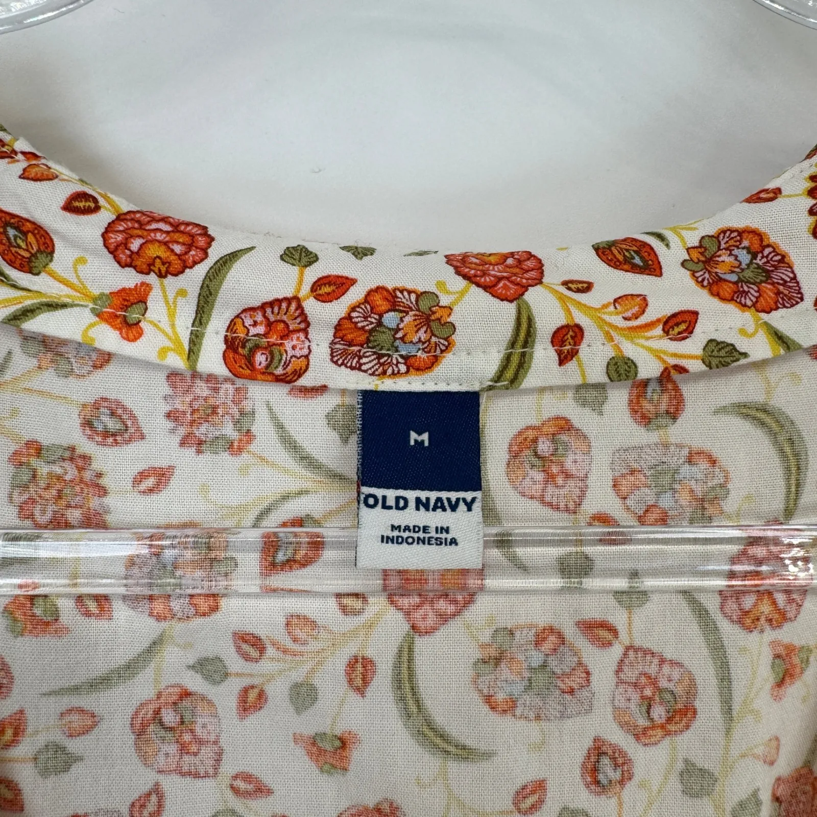 Old Navy Babydoll Dress Womens Medium Whimsical Floral White Orange NEW - Image 4