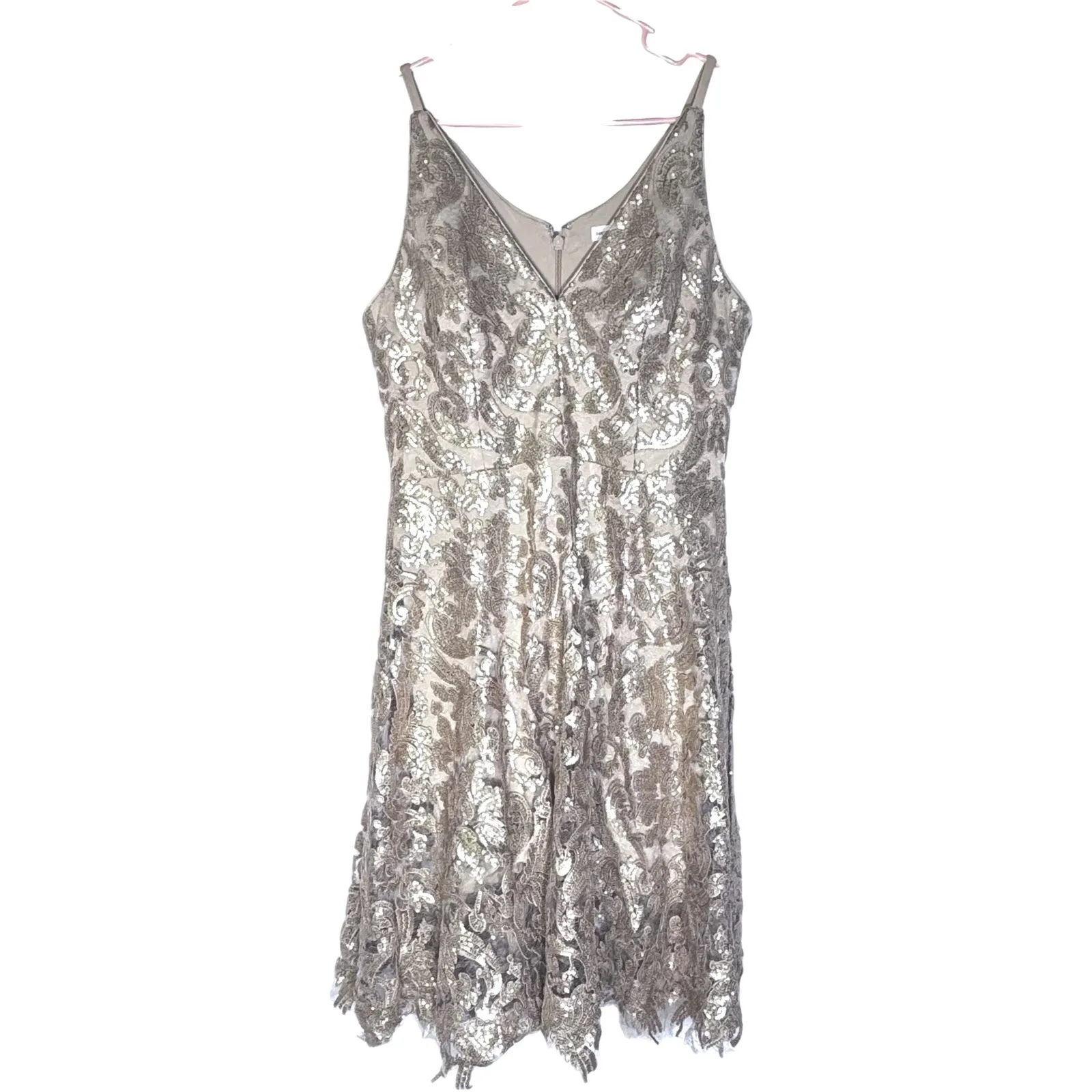 Dress The Population Blair Plunging Fit & Flare Sequin Midi Dress, Gold/Nude, XL - Image 4