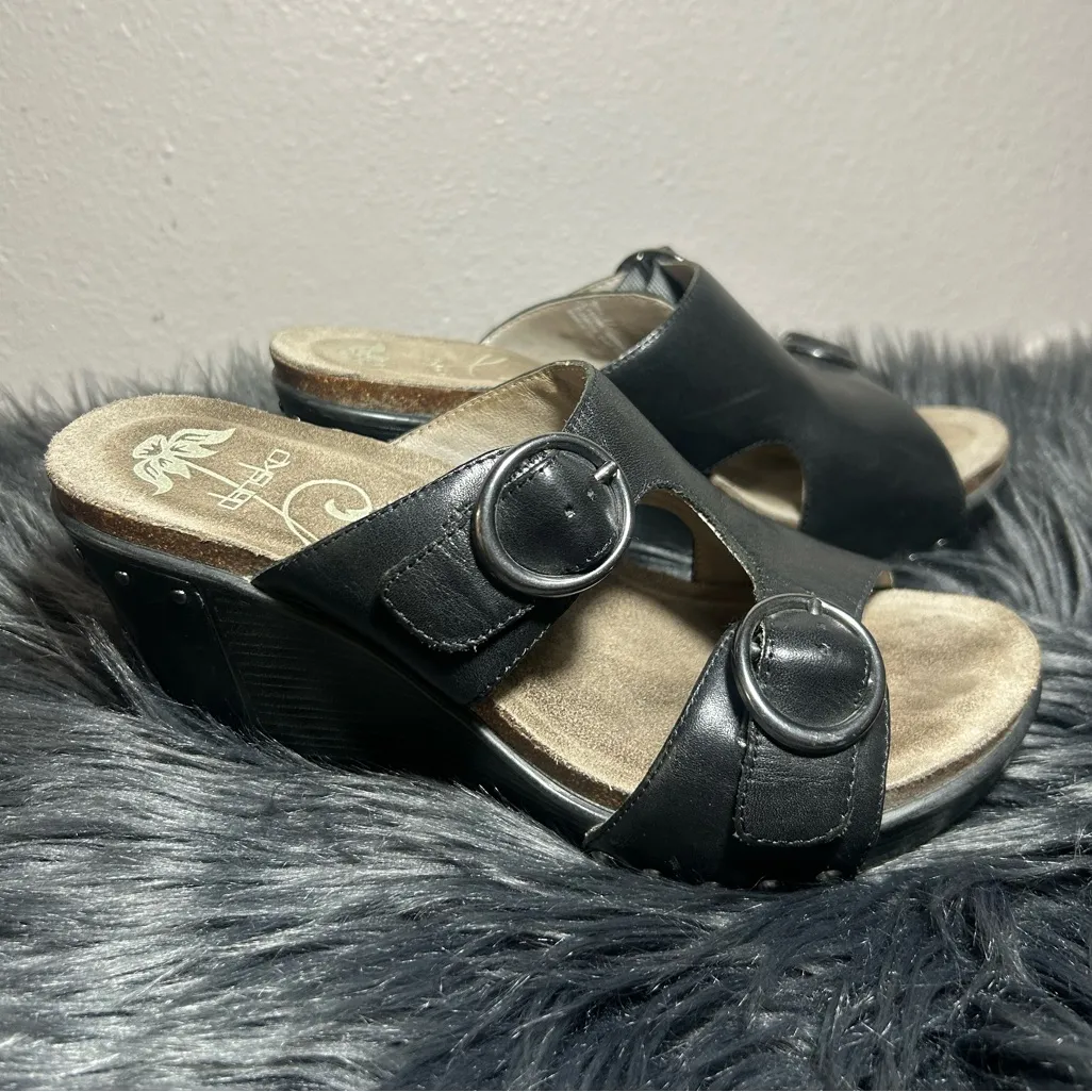 DANSKO Fern Studded Wedge Leather Buckle Platform Slide-On Sandals Black Sz37EU - Image 3