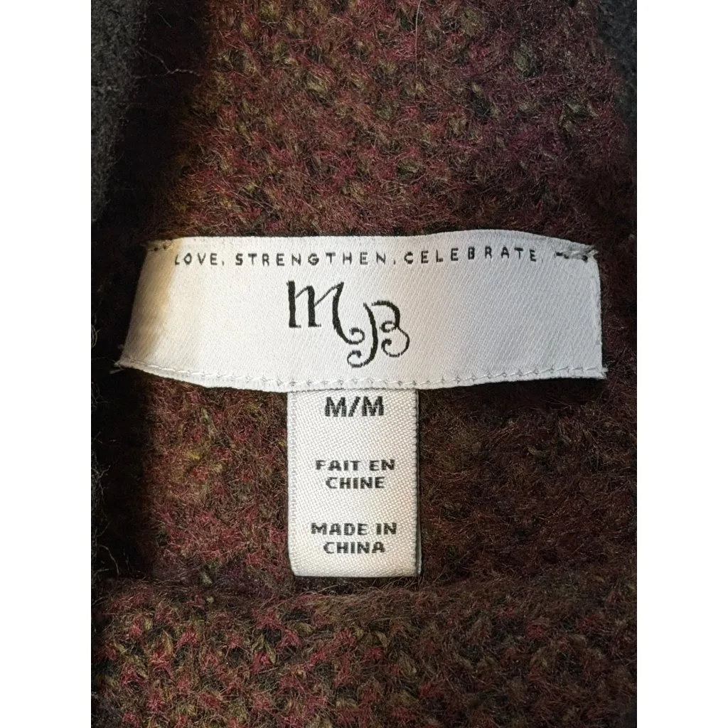 MB Women’s Medium Fuzzy Black Sweater Red Rose Floral Mockneck Pullover 20x23 - Image 6