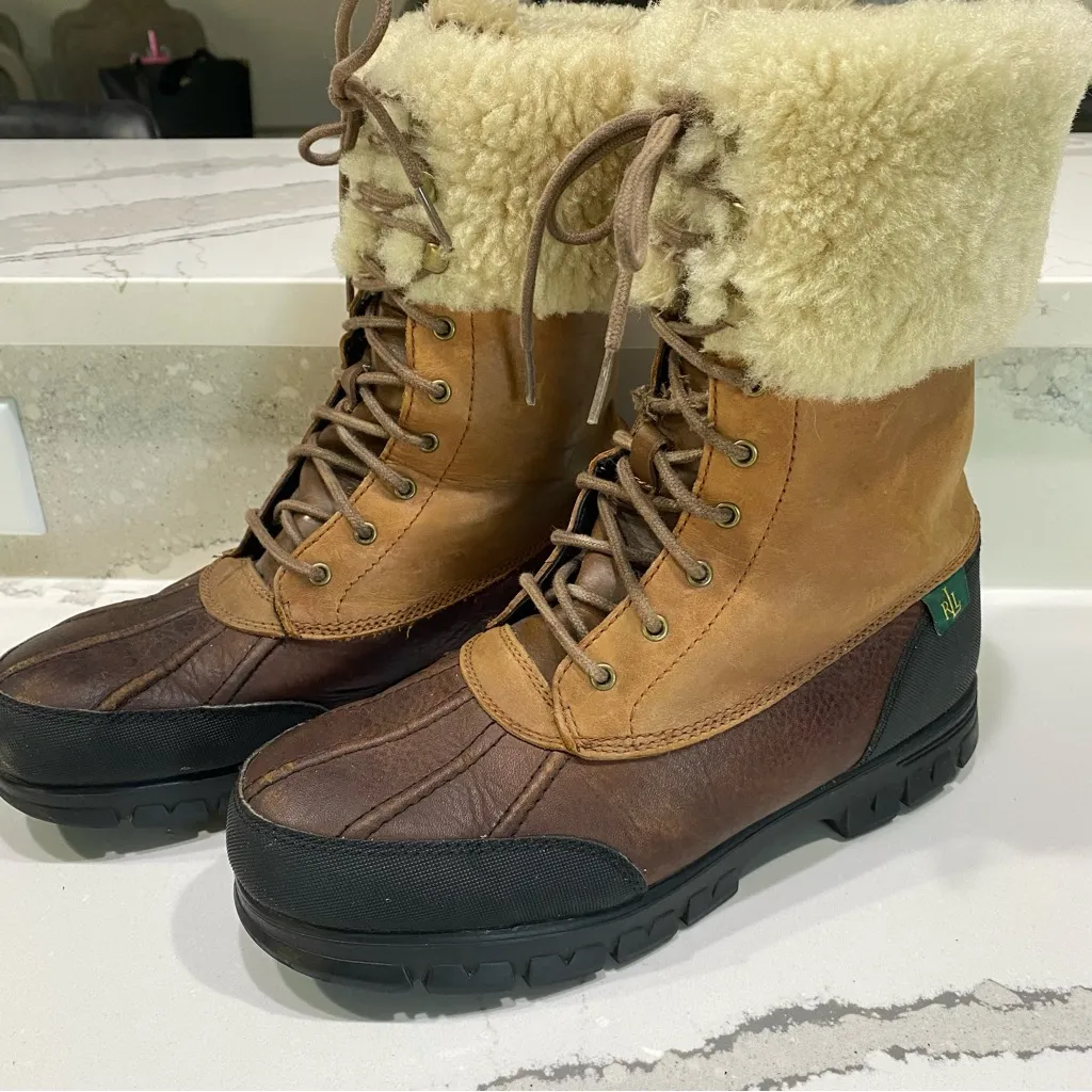 Ralph Lauren Quinta fur midi boot winter waterproof rubber duck leather boot 9 - Image 3