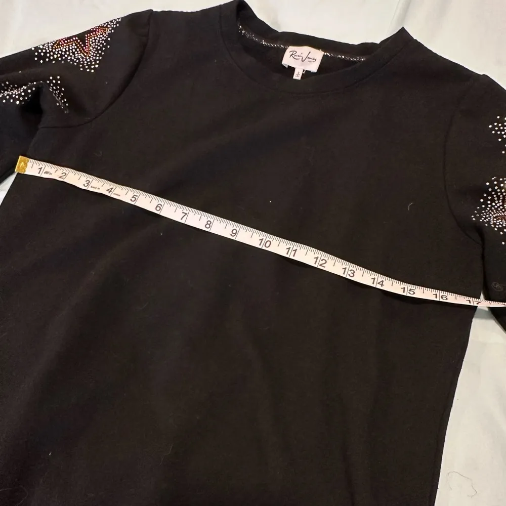 Women’s Remi Jones Black Crew Neck Pullover Top. Sparkle Star Sleeves. Small. - Image 9