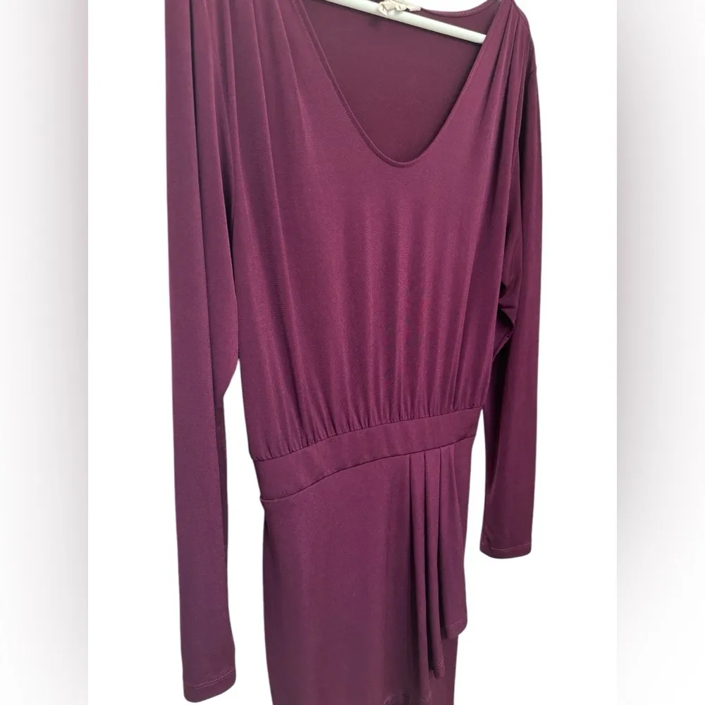 BCBGeneration Purple Round Neck Cinched-Waist Stretch Dress - Image 3