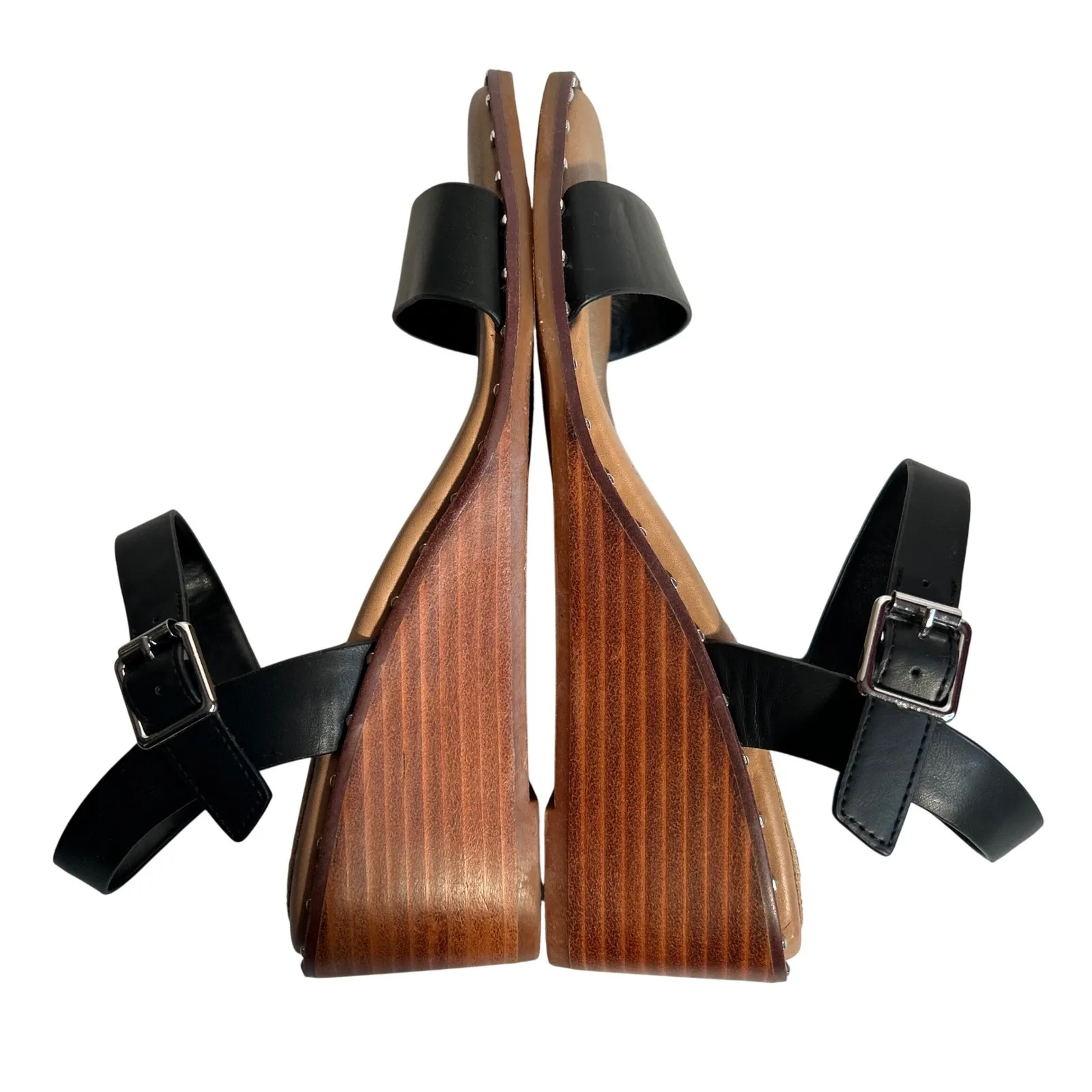 Steve Madden Ares Black Leather Studded Ankle Strap Wedge Sandals Women Size 7 - Image 6