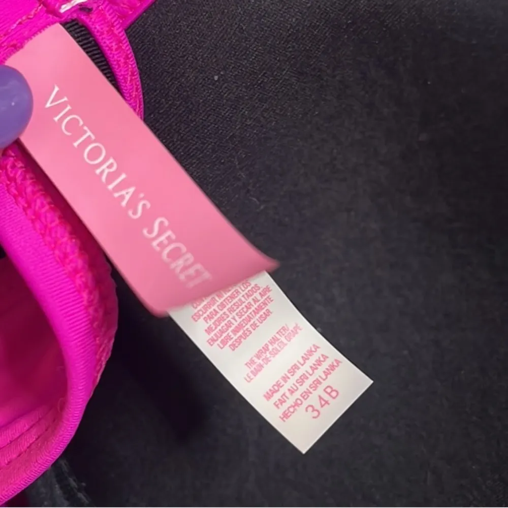 Victoria’s Secret Bikini Top Swimsuit Swim Black Hot Pink Wrap 34B S Small - Image 5