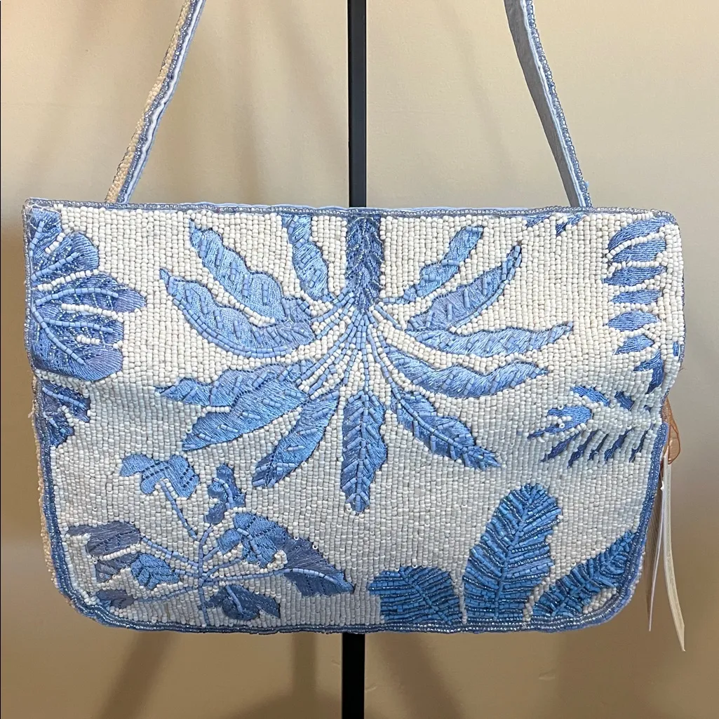Made In India | Tropical Motif Beaded Shoulder Bag Blue - Image 10