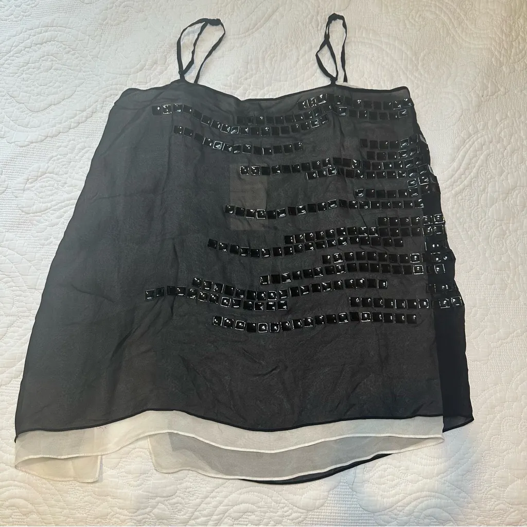 Robert Rodriguez Split Hem Layered Sheer Cami. Black and White. Size: 6. - Image 7