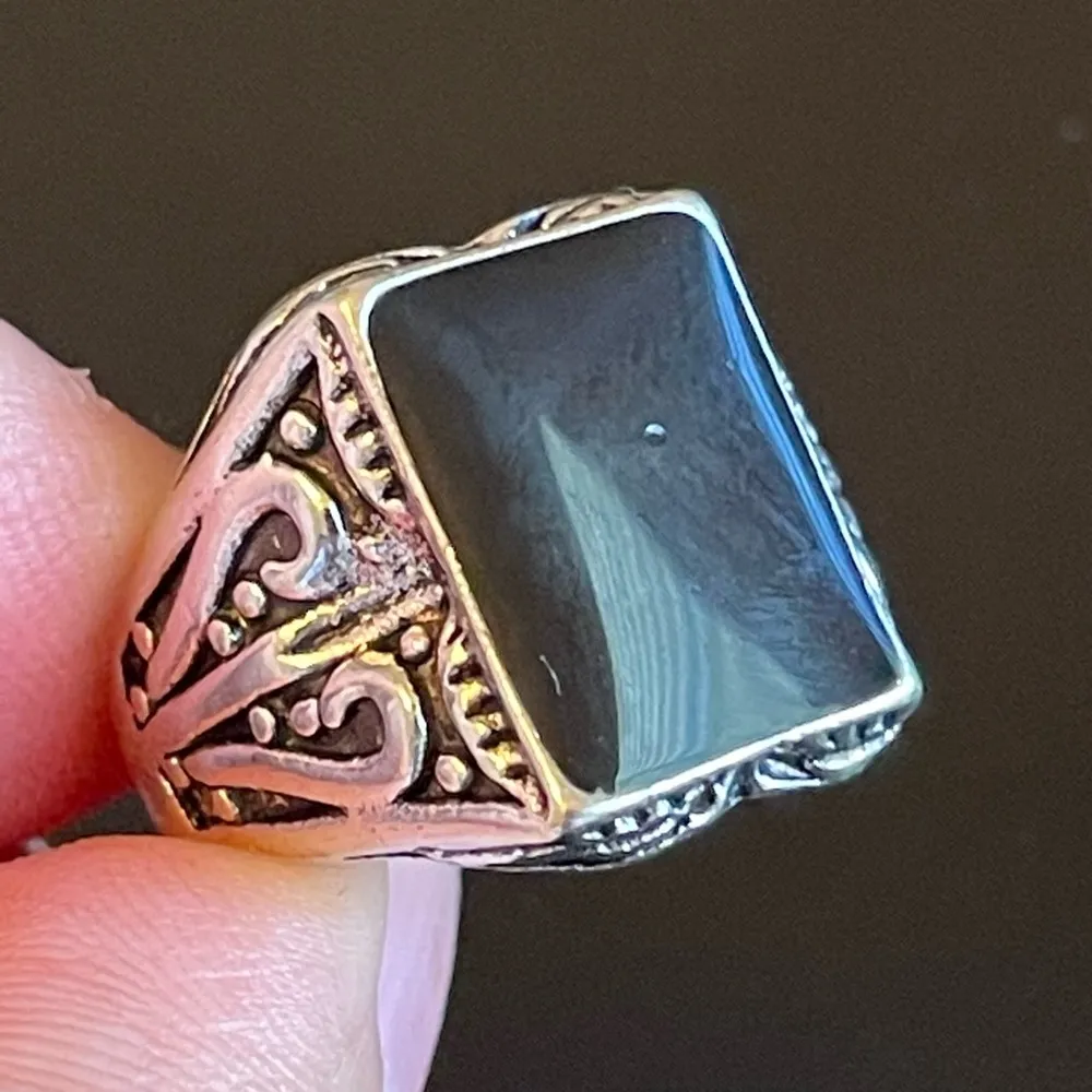 Cool black obsidian S925 silver ring size 8.5 - Image 6