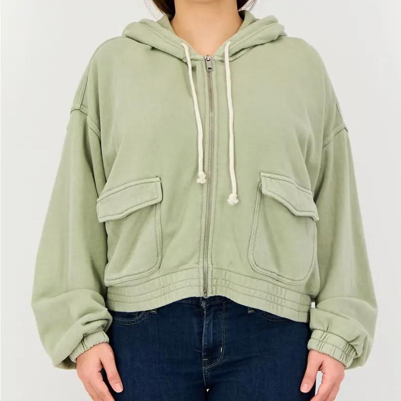 NEW Aerie Cropped Full Zip Light Mint Green Hoodie Women’s Size Medium NWT - Image 10