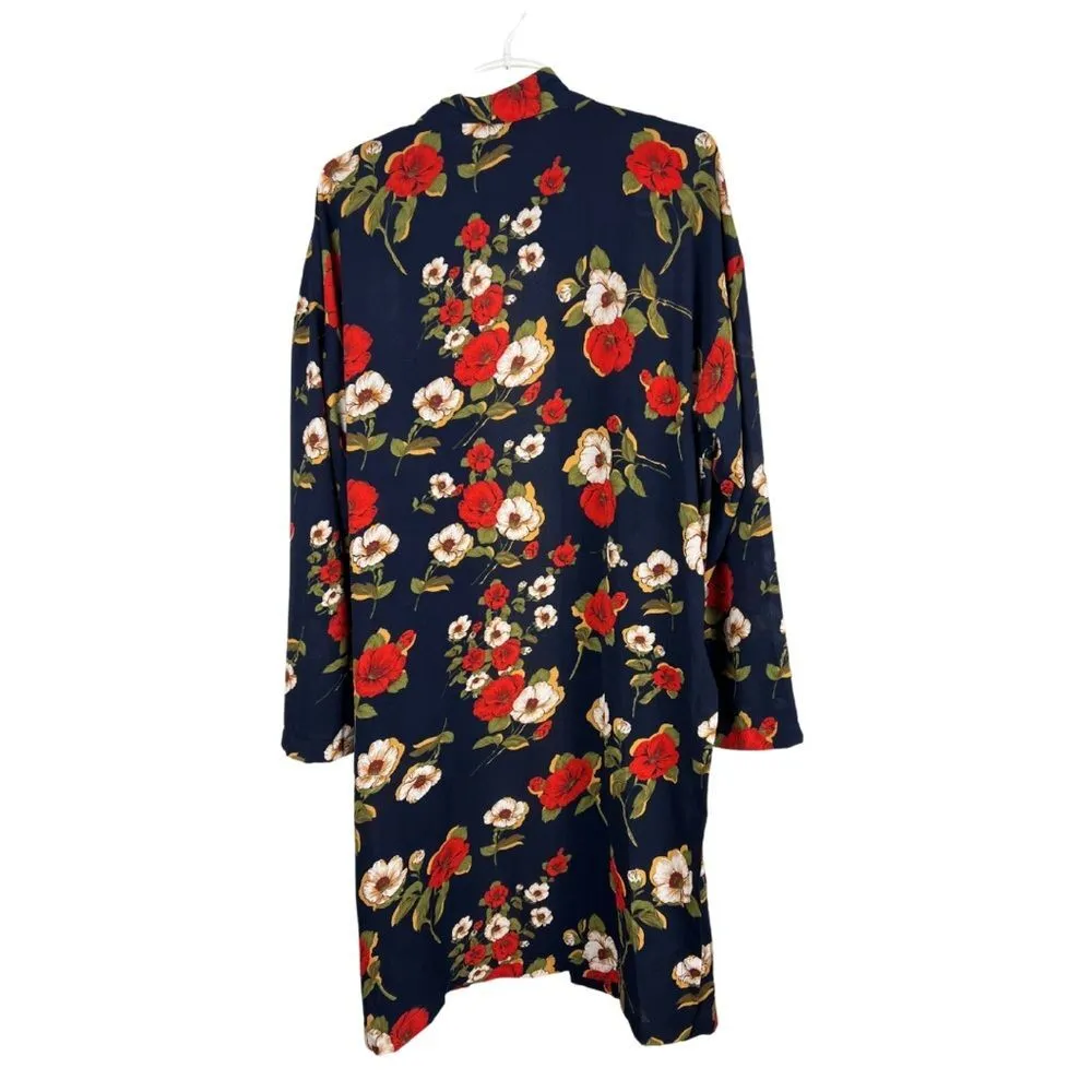Umgee navy floral kimono medium poppies blue light weight sheer long sleeve - Image 3