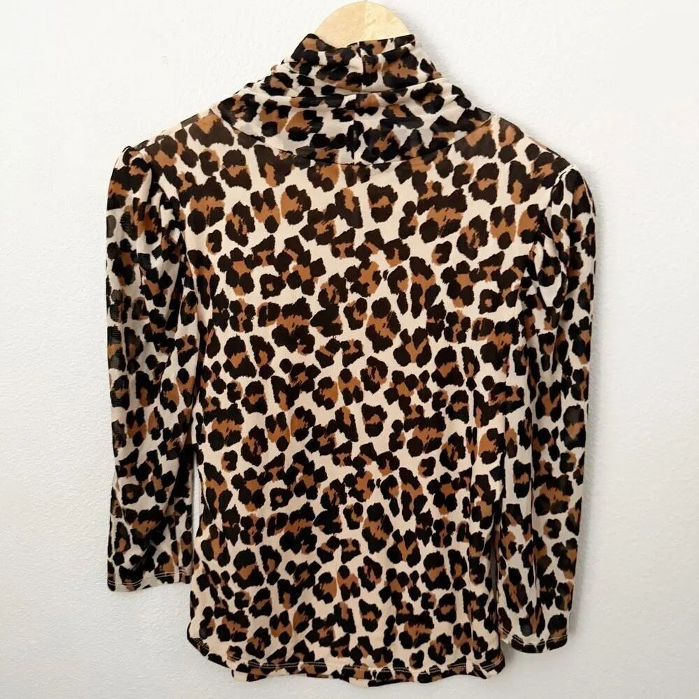 FREE PEOPLE | Gather Turtleneck Top Leopard Brown Black Tan Stretch | Medium - Image 7