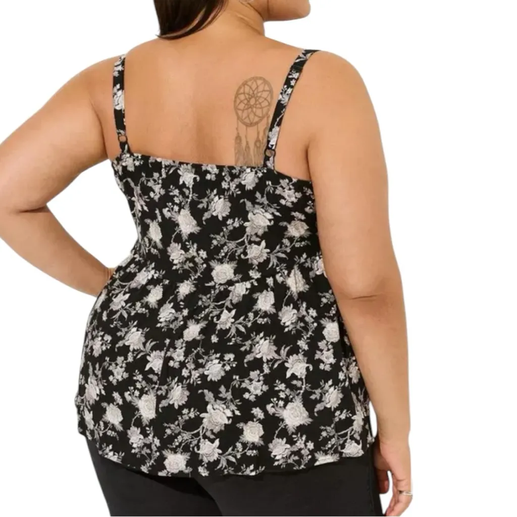 Rayon Slub Floral Ruffle V-Neck Cami - Image 2