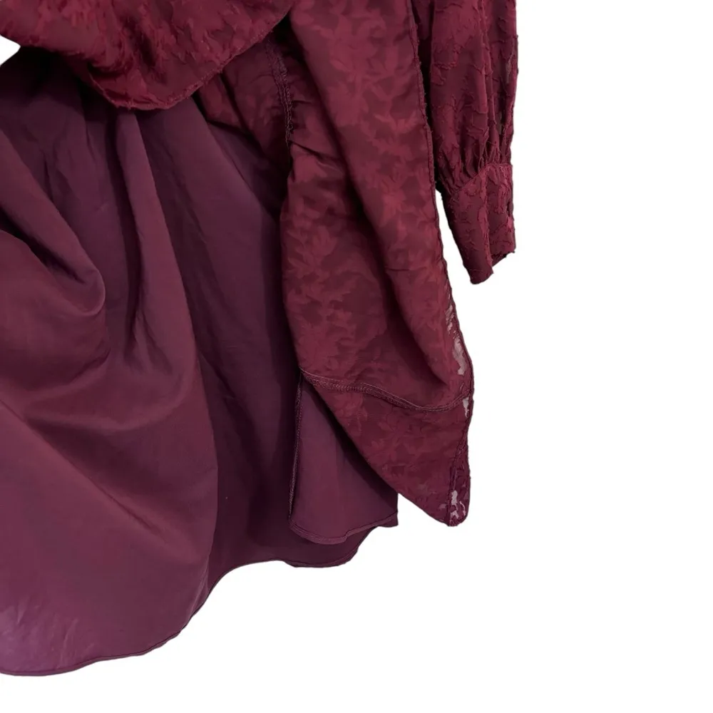 NWT Eliza J Floral Lace Long Sleeve Tiered Dress Wine Maroon Ruffle Size 6 - Image 10