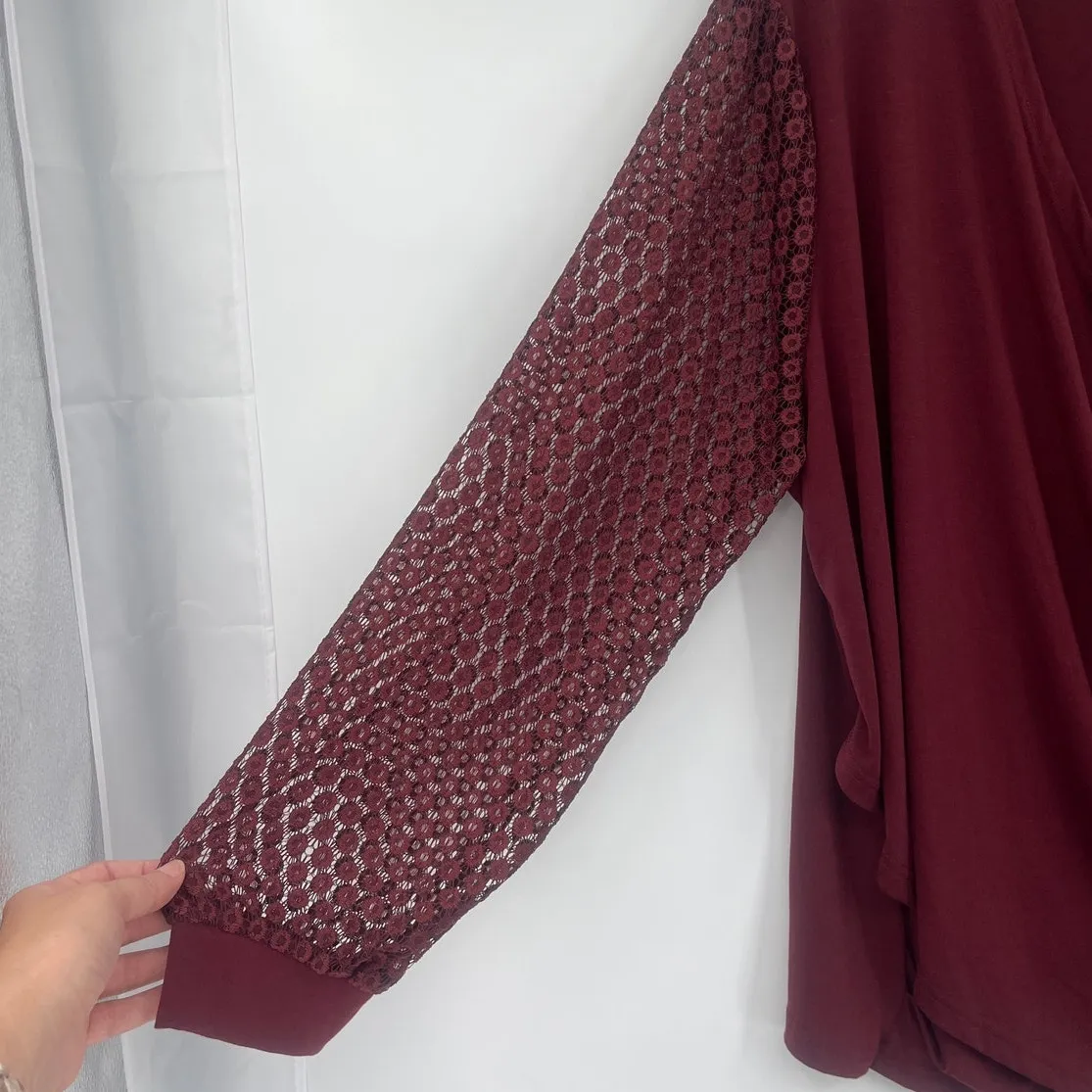 Burgundy Draped Surplice Lace Womens Top Sz 4XL Boho Whimsigoth Fall Draped - Image 4