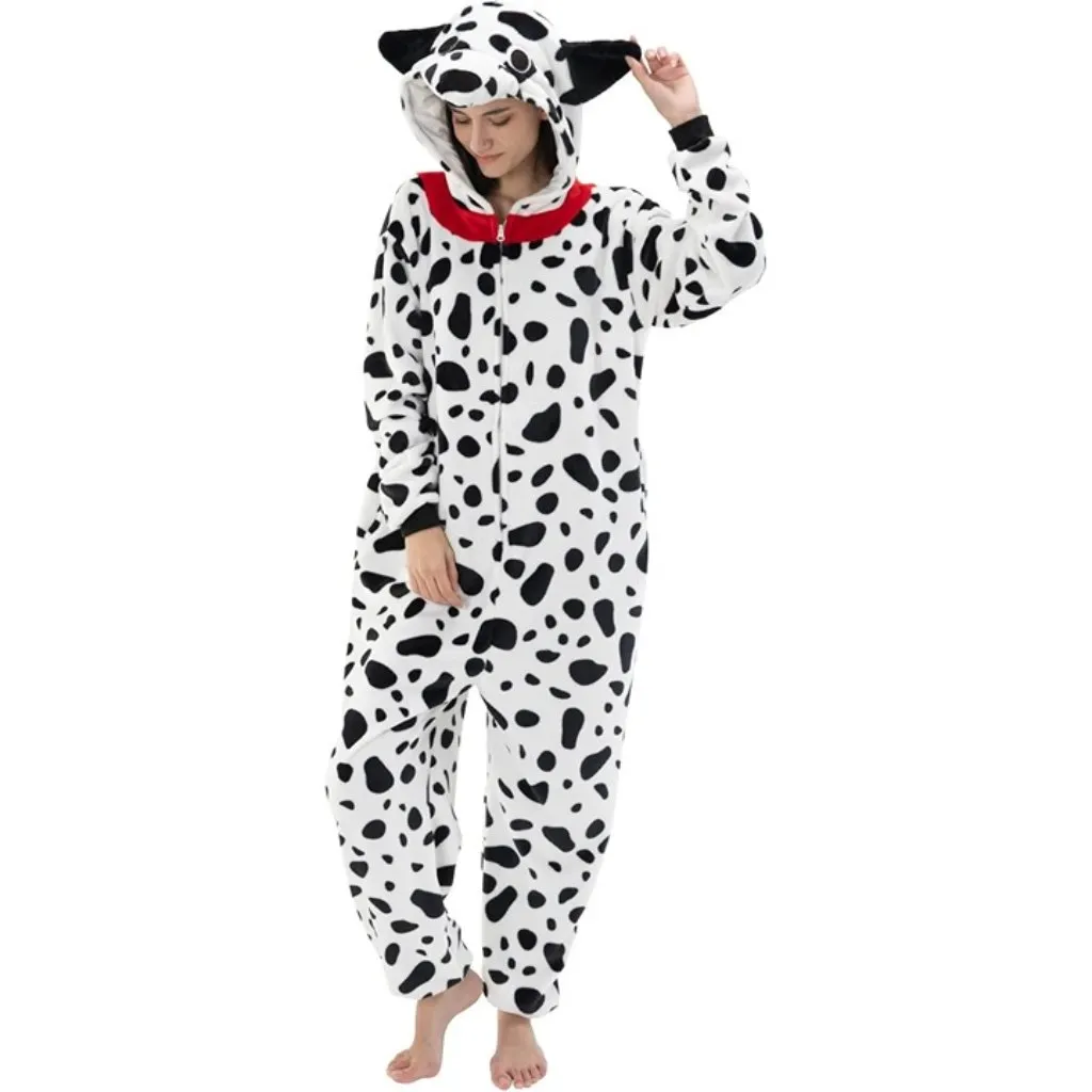 Dalmatian Adult Union Suit Pajamas Flannel Animal Cosplay One Piece MEDIUM White - Image 7