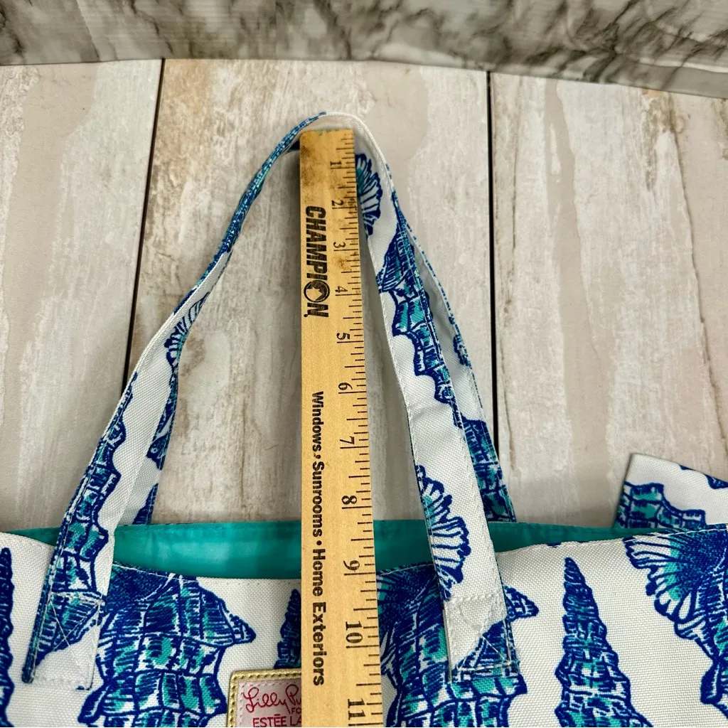 Estée Lauder X Lilly Pulitzer Blue White Seashell Nylon Tote Bag And Make Up Bag - Image 14