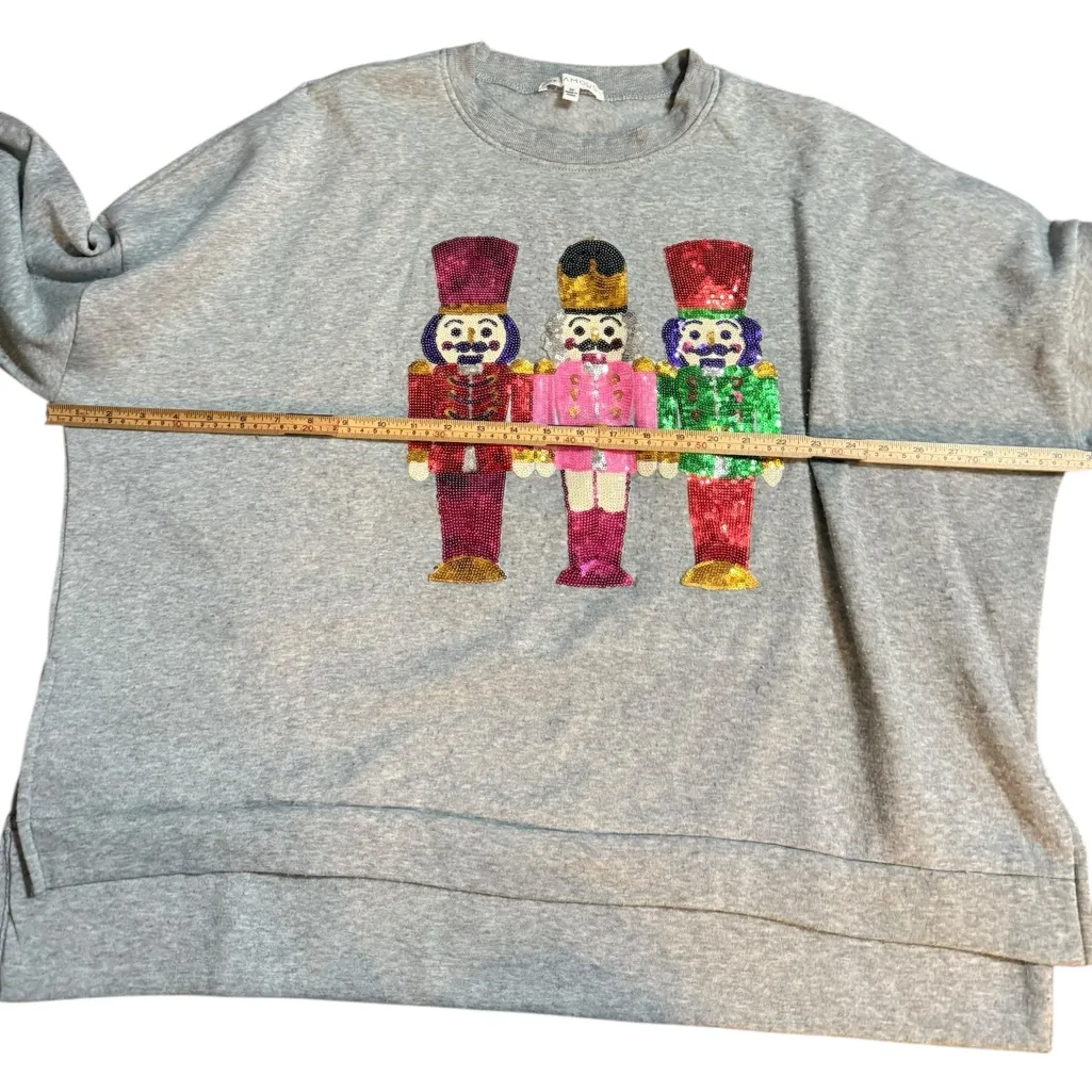 Holiday Nutcracker Graphic Grey Sweatshirt 3X Multicolor Sequin Christmas Gray - Image 5