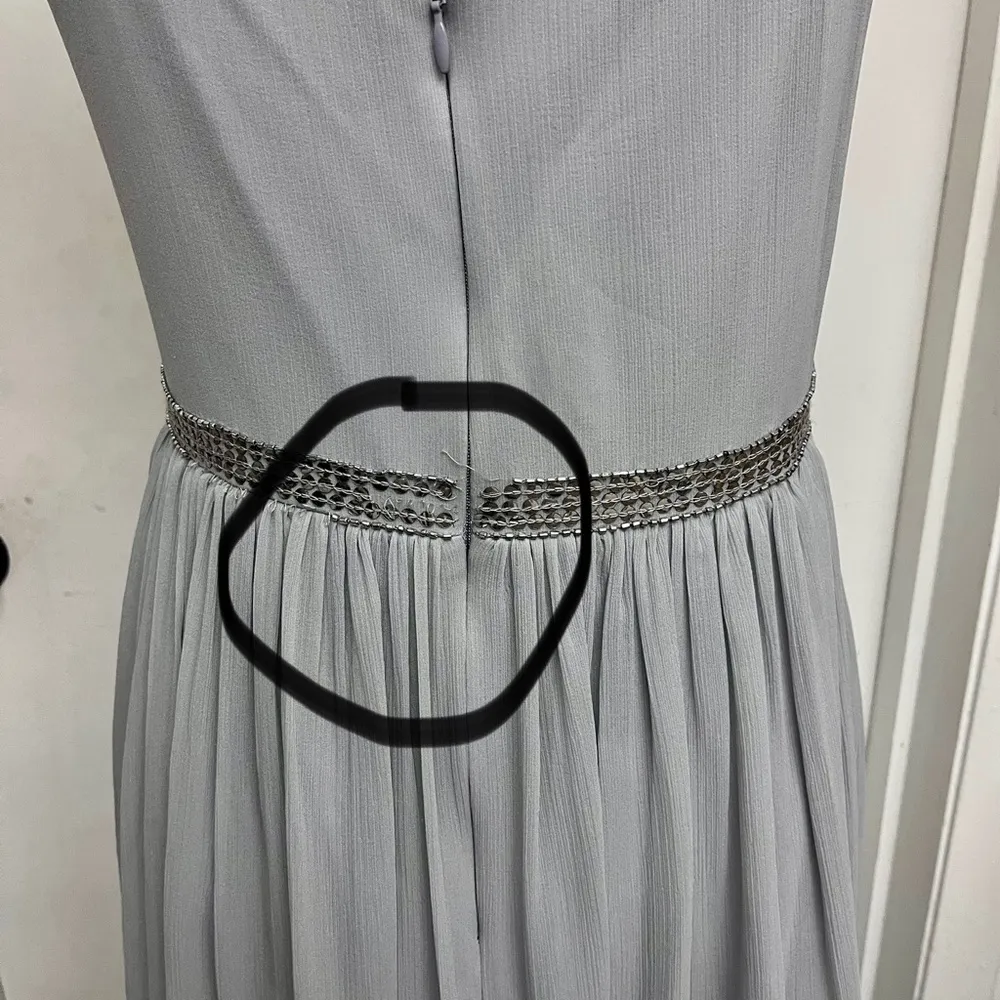 Adrianna Papell Beaded Silver Maxi Formal Dress 4 Evening Gown Prom Wedding Gala - Image 11