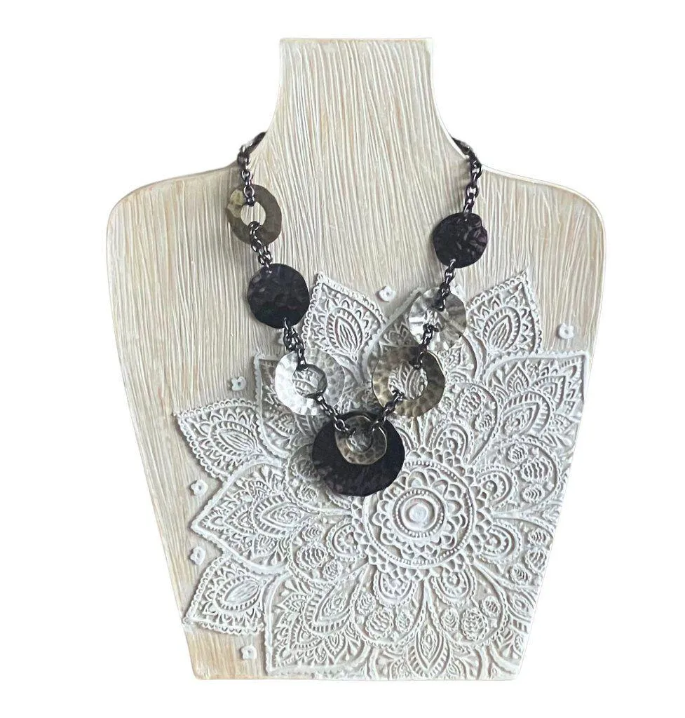 Mixed Metal Boho Statement Necklace Signed Laura Ashley Purple Hammered 15-18” - Image 2