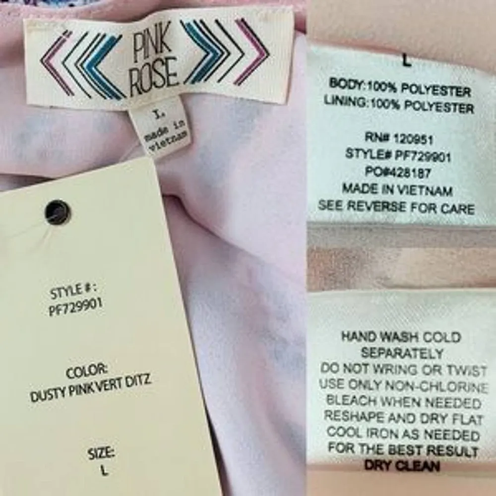 Pink Rose Dress Large Dusty Pink Floral Spaghetti Strap Lined New - Image 8