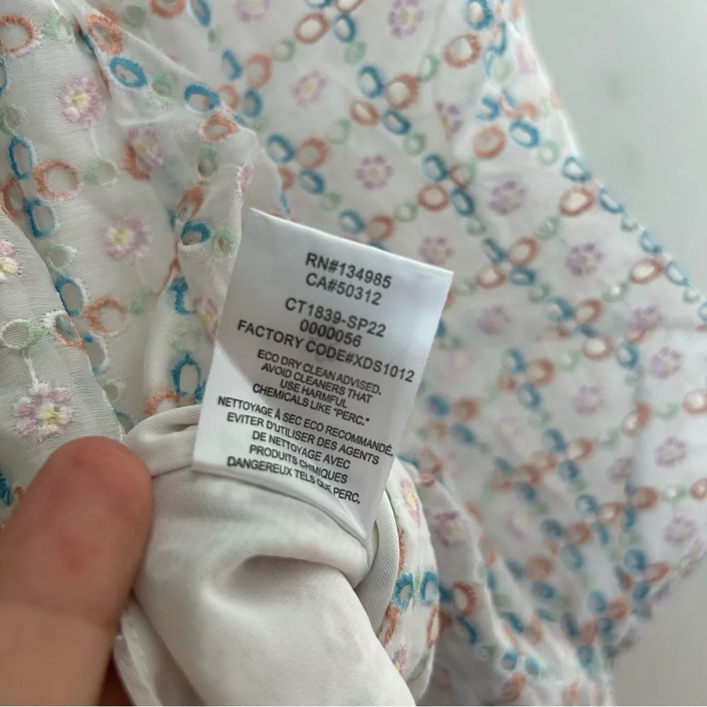 For Love & Lemons Crop Top Denise White Multicolor Eyelet Embroidery Puff Sleeve - Image 13