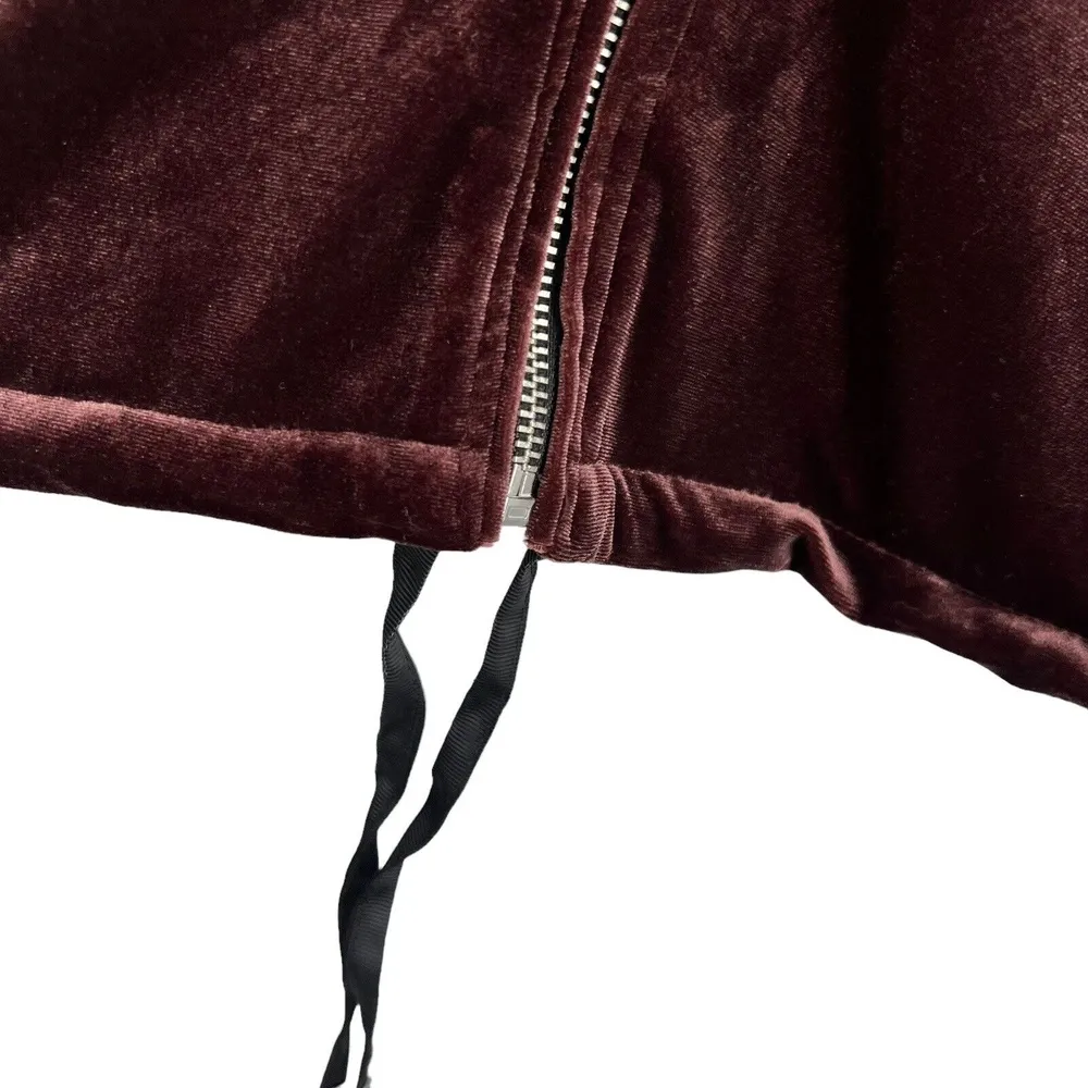 NVLT Bomber Jacket Brown Velvet Madeira Soft Girl Minimalist Outerwear Y2K Large - Image 3