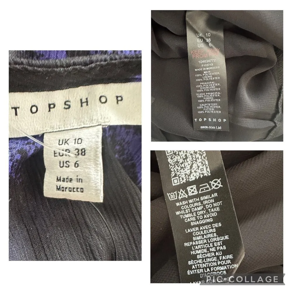 NEW Topshop Woven Knot Front Plunge Midi Dress Sheer Black Purple US 6 - Image 10