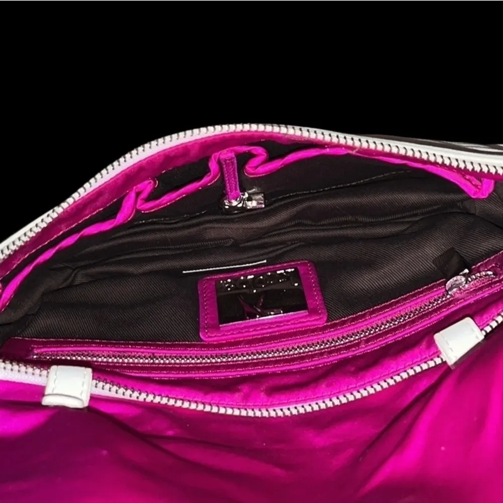 Kooba Vintage Leather Convertible Clutch Crossbody Bag with Neon Trim - Image 7