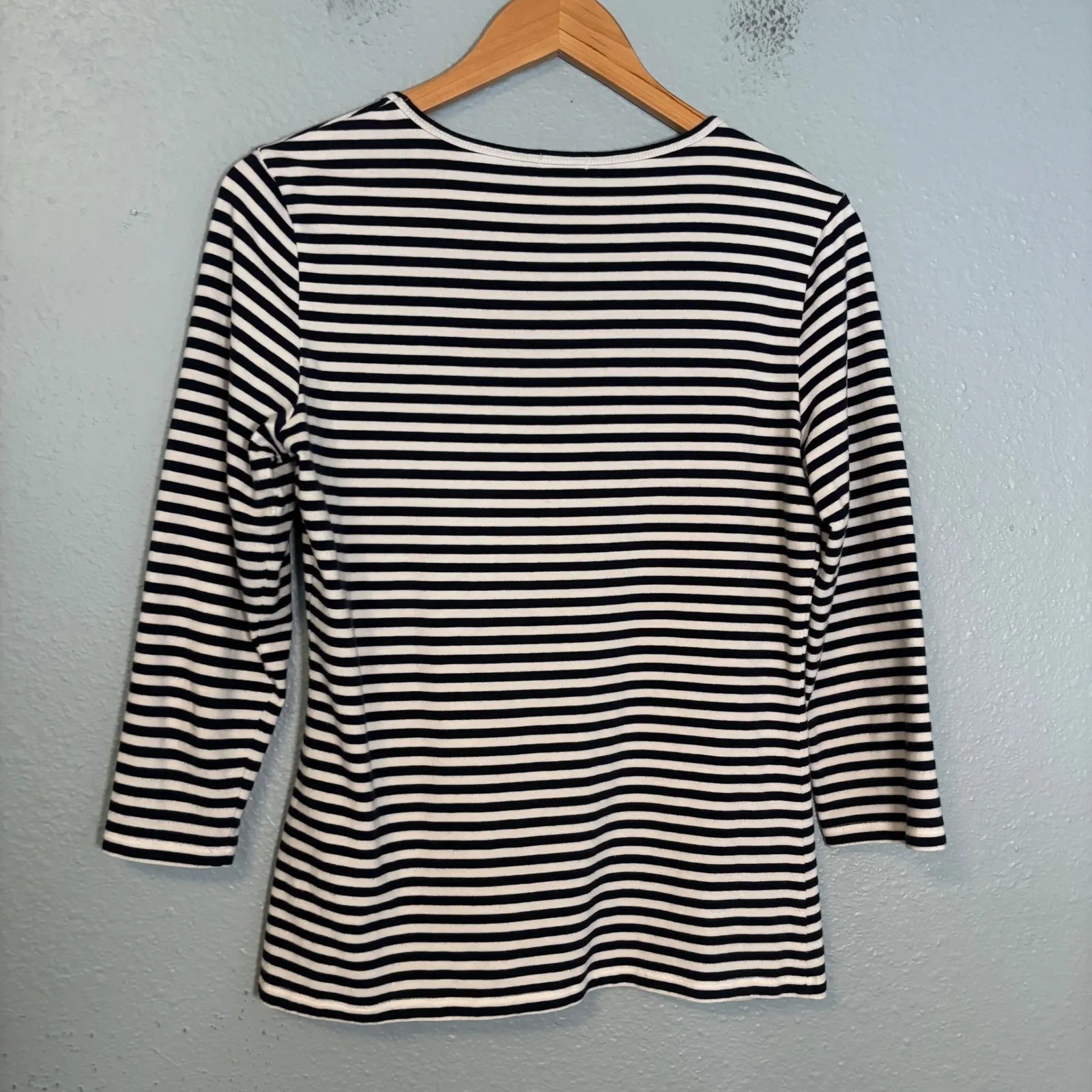 J. McLaughlin Striped 3/4 Sleeve Crewneck Top Navy White Size Medium Classic - Image 6