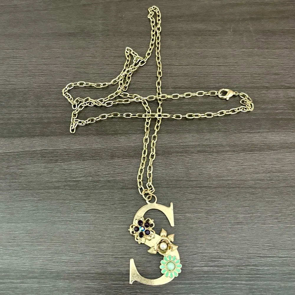 Long Jeweled “S” Gold Necklace - Image 2