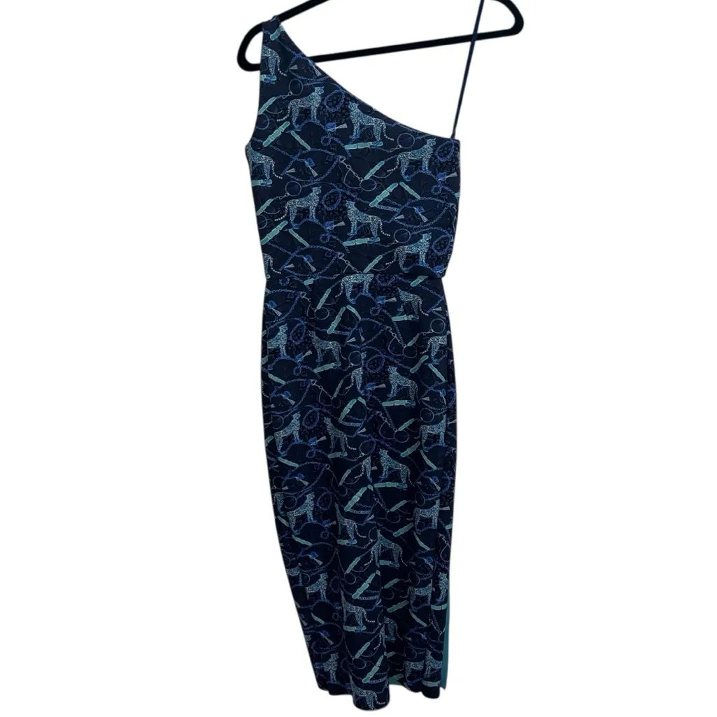 NWT Chiara Boni La Petite Robe Hiroko 1 Shoulder Midi Dress Chat Classique Blue - Image 10