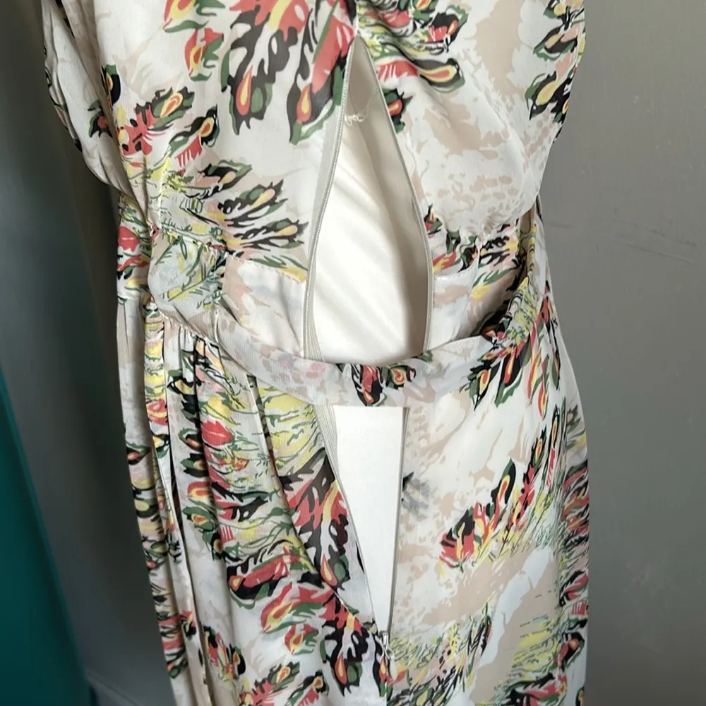 Daniel Rainn Surplice Chiffon Boho Feather Print Above The Knee Shirt Dress - Image 11