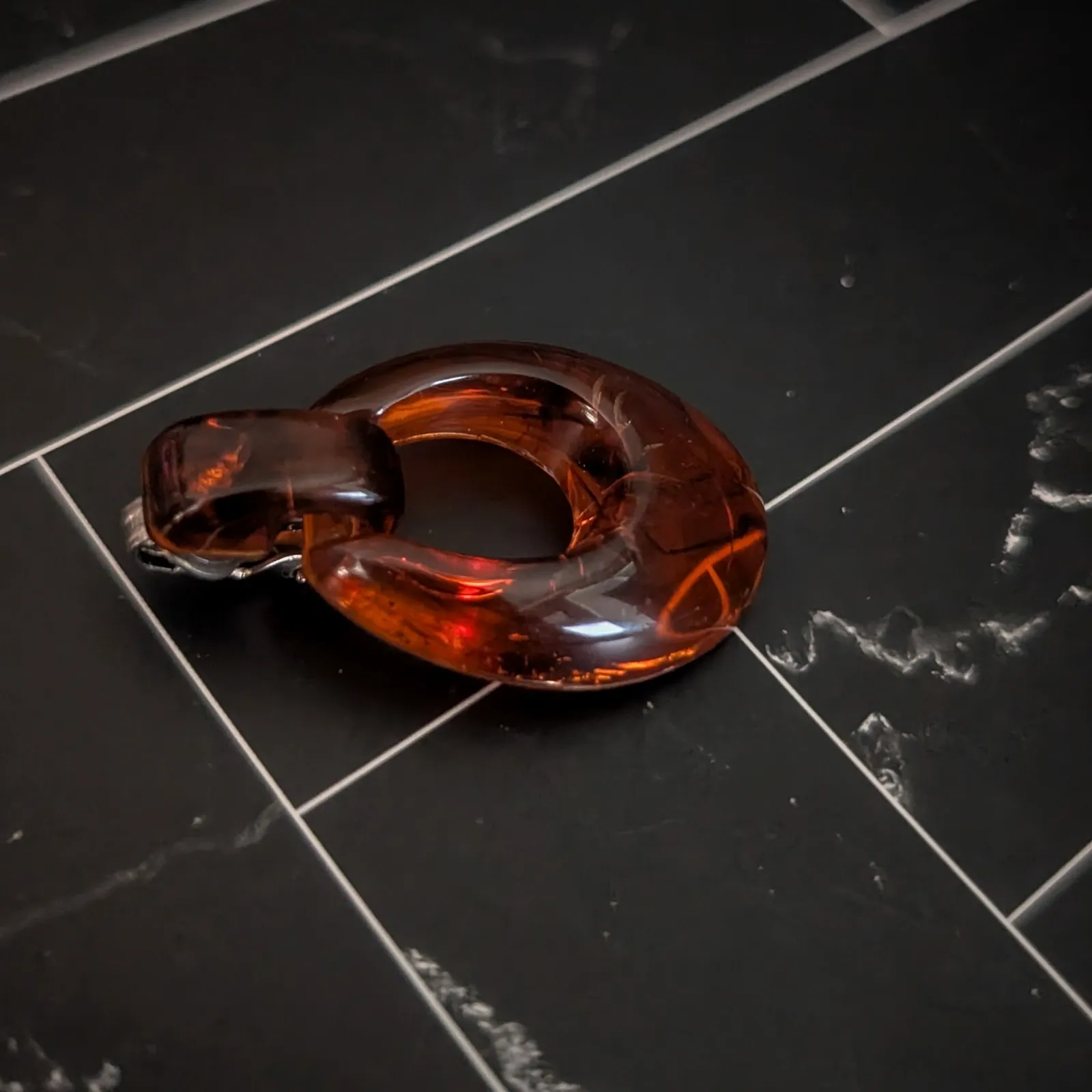 Vintage Clip On Earrings Dark Amber Tone Dangle - Image 3