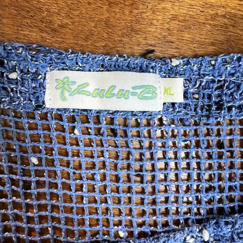 Lulu‎ B Tunic Top Womens XL Blue Net Mesh Mermaid Fishnet Open Knit 3/4 Sleeve - Image 8