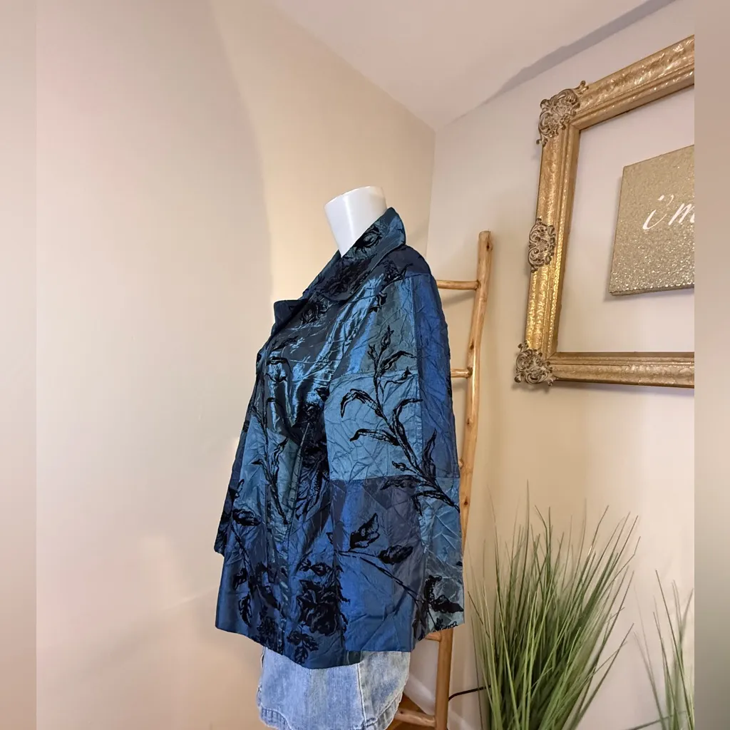 Susan Graver one button Teal Black Velvet evening light Jacket Blazer XL NWT - Image 8