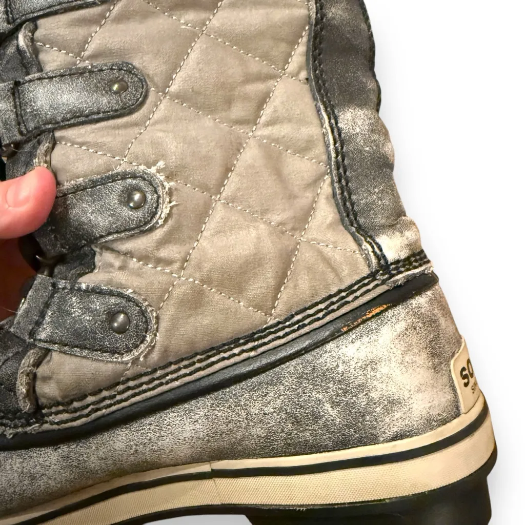 Sorel Tofino Tall Gray Waterproof Lace Up Distressed Faux Fur‎ Snow Boots Sz 7.5 - Image 8
