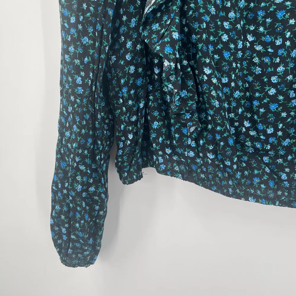 WILD FABLE Blouse Size Large NWT Floral Ruffle Blouson Puffly Long Sleeve Blue - Image 11