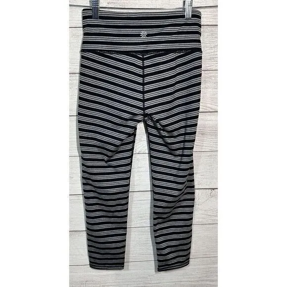 Athleta Leggings Womens XS Gray‎ Black Stripes Chaturanga Crop Athletic Stretch - Image 3