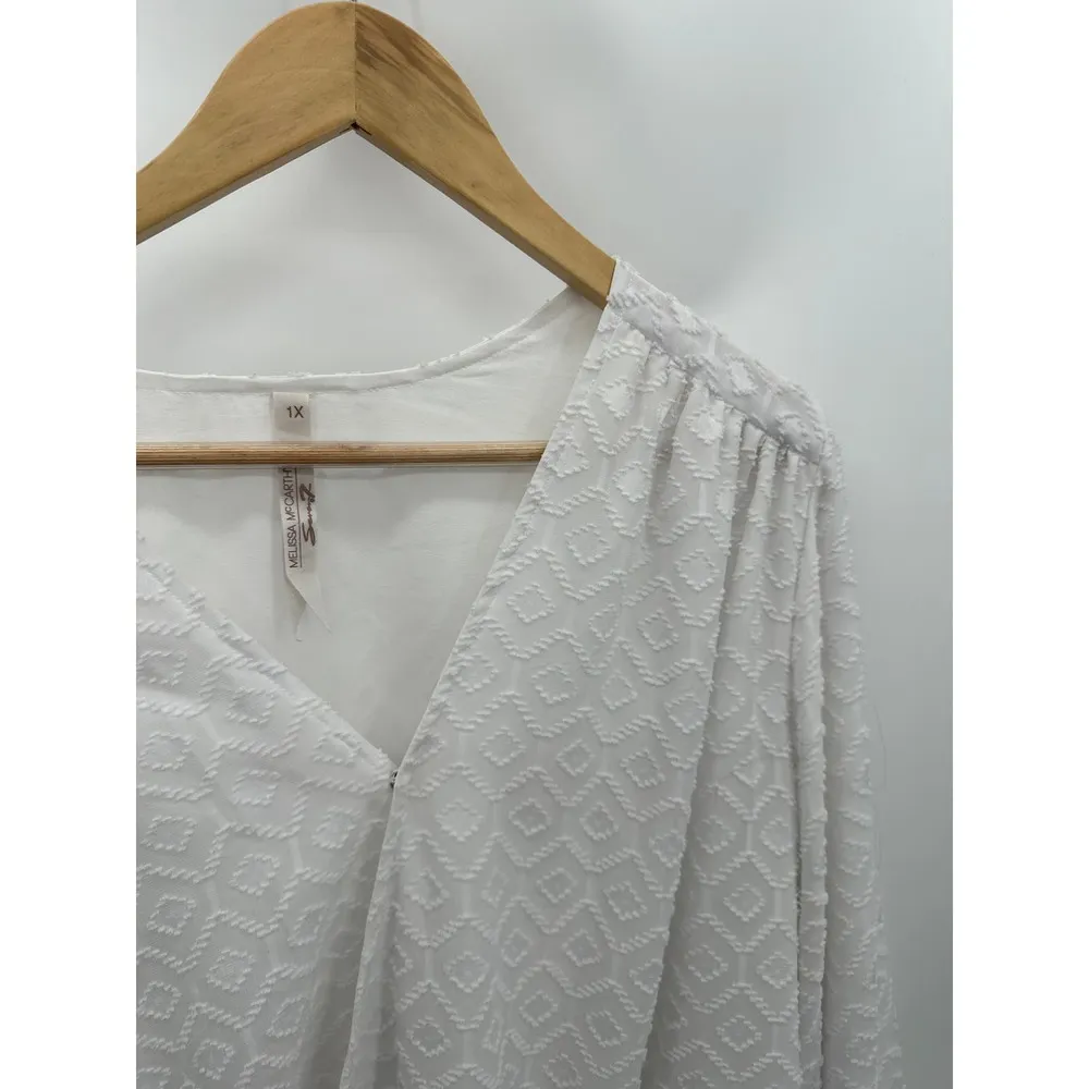 Melissa McCarthy Seven 7 Top Women 1X White V-Neck Argyle Textured Blouse - Image 5