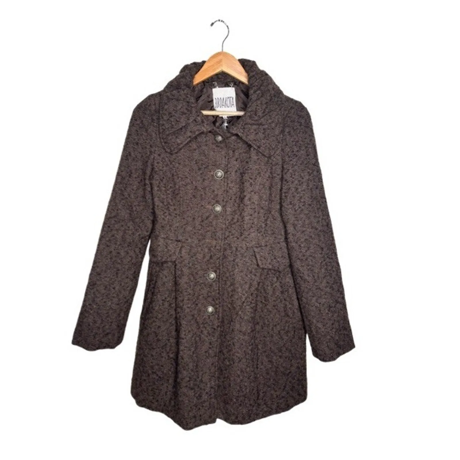 BB Dakota Jacket Brown Tweed Size Medium Wool Blend Button Closure Preppy - Image 6