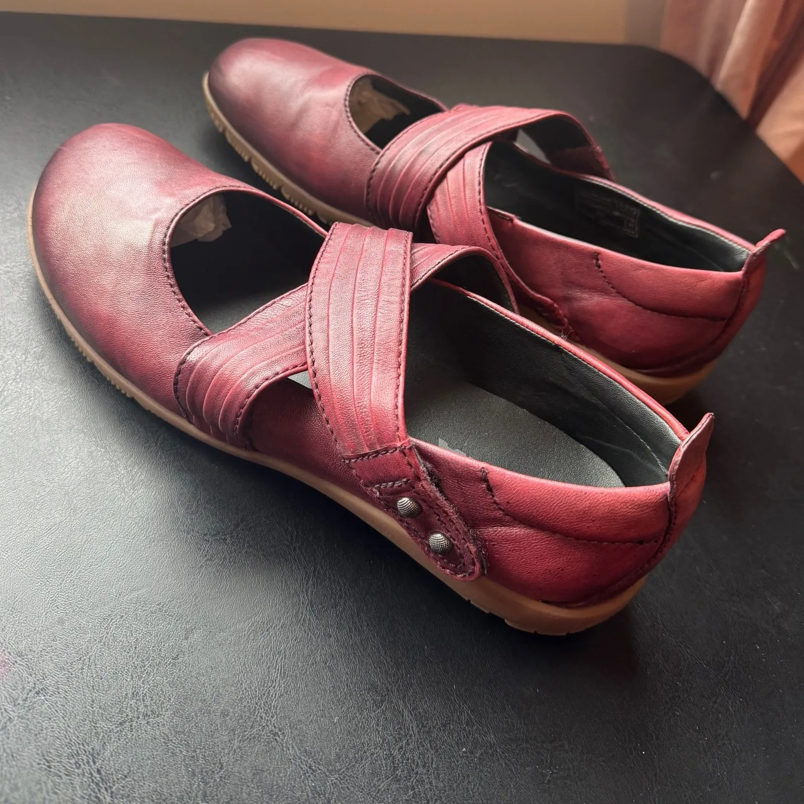 Romika sz 8 Women Loire 04 Amerina Red Leather Criss Cross Mary Jane Flat Casual - Image 8