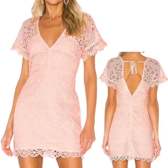Lovers + Friends Revolve Marni Lace Short Sleeve Mini Tie Back Dress Pink Small - Image 2