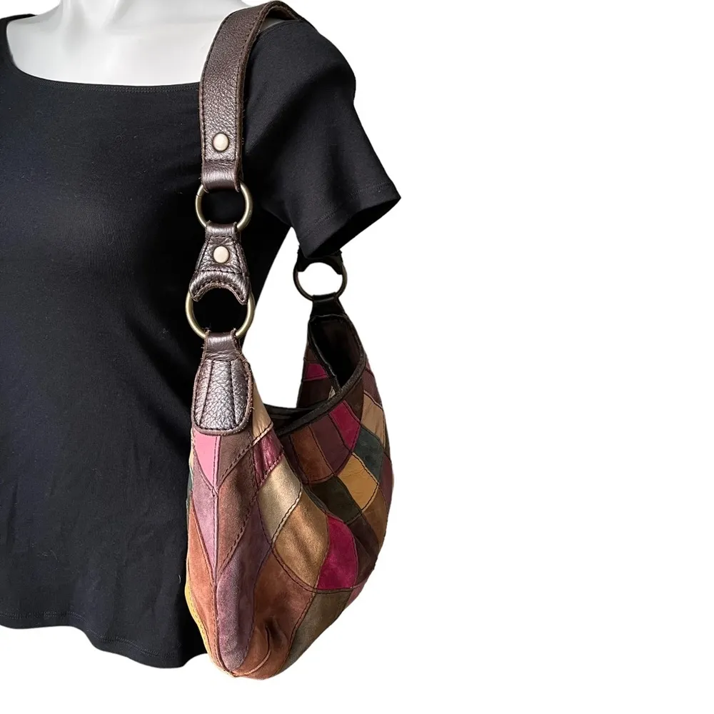 Lucky Brand Leather and Suede Patch Work Hobo Shoulder Bag - Image 5