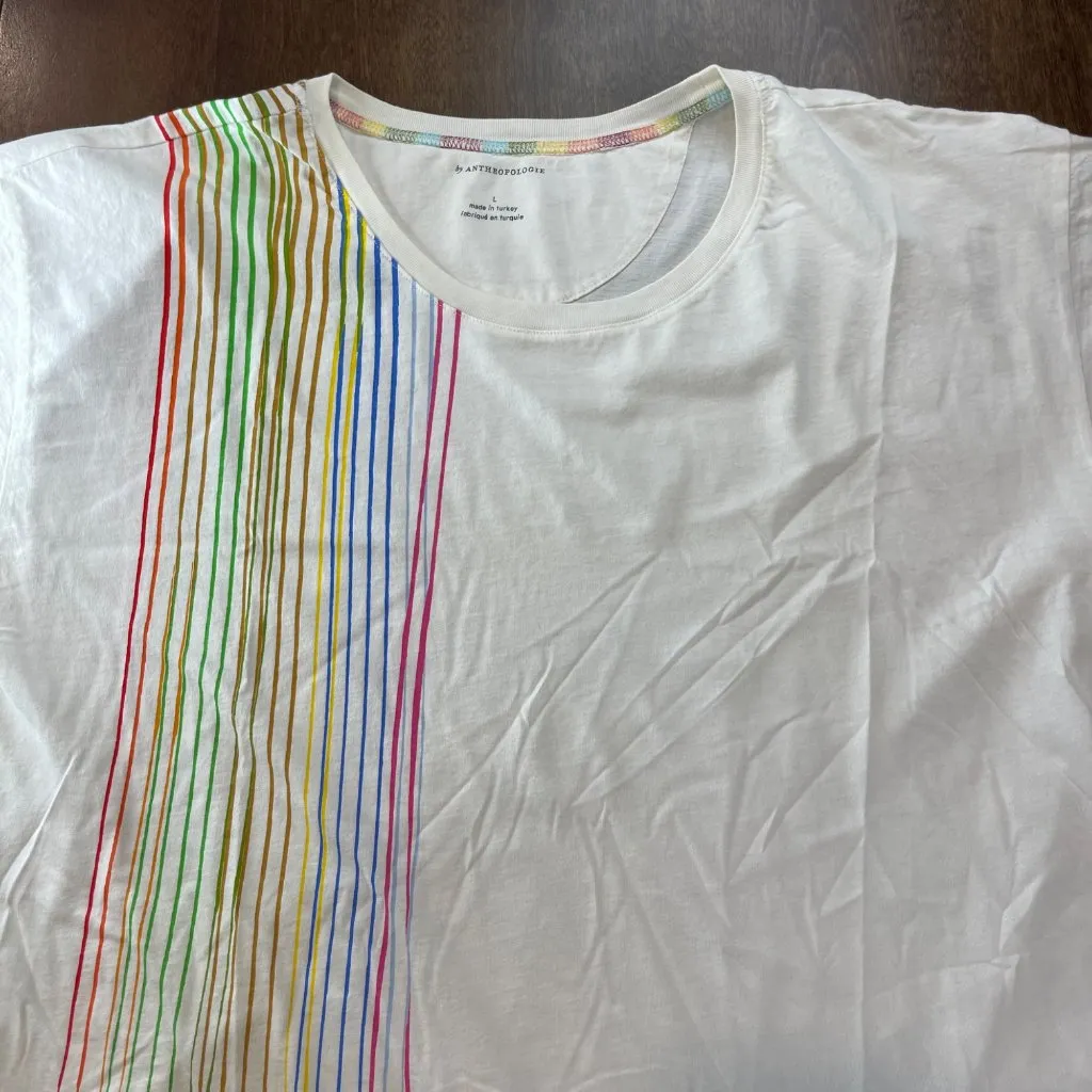 by Anthropologie Rainbow Stripes Graphic Tee Women's Size Large 100% Cotton Knit - Image 3