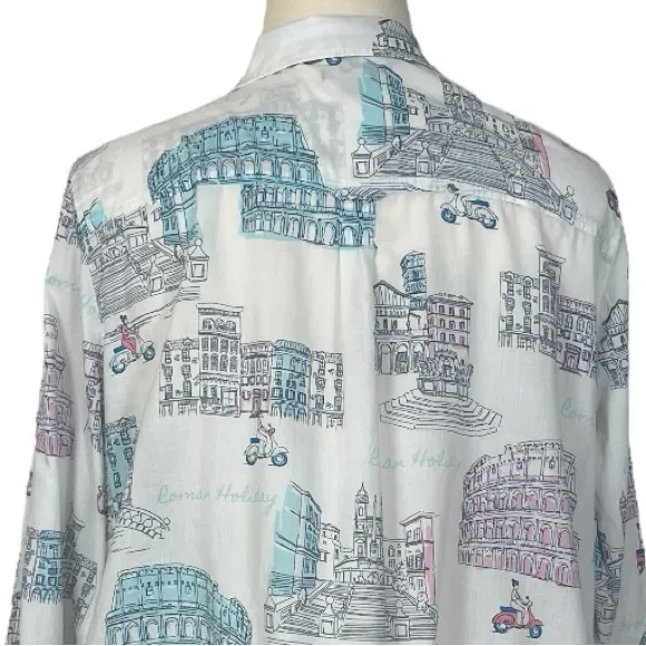 Talbots Top Popover Collared Tunic Roman Holiday White Multi Women’s Size 2X - Image 9