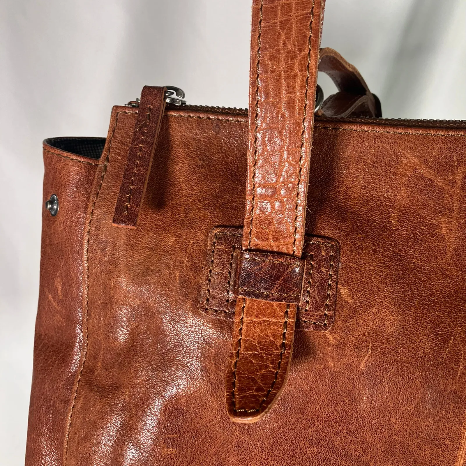 Spikes & Sparrow Brown Leather Tote Bag Shoulder Purse Zip Top Dual Straps - Image 12