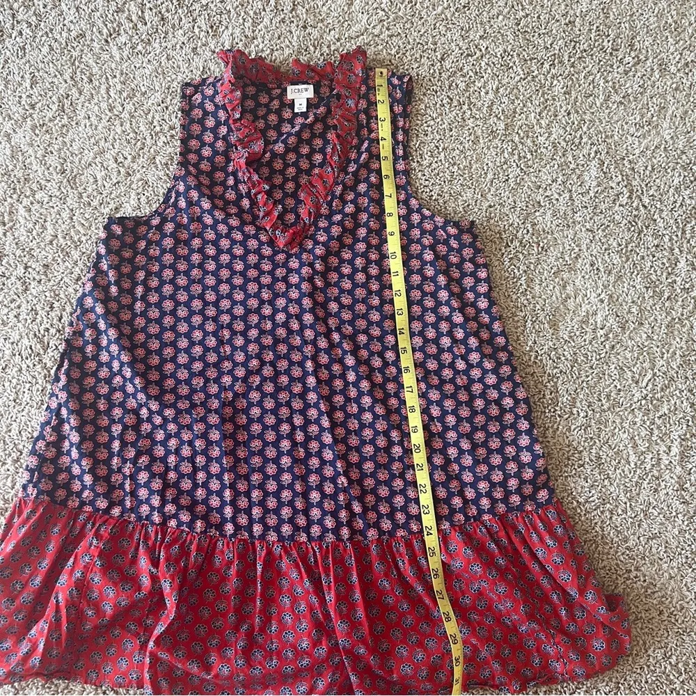 J Crew Ruffle Tiered Mini Dress Size Medium Summer Red White Blue Floral Q3 - Image 9